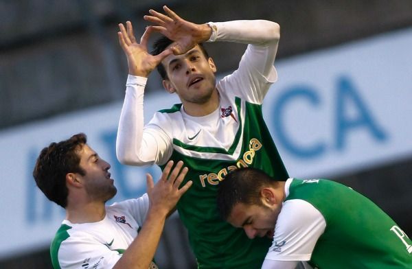 Borja Domínguez celebra su gol en el Racing de Ferrol-Lealtad de Villaviciosa de A Malata (foto: Mero Barral / 13fotos para Ferrol360)