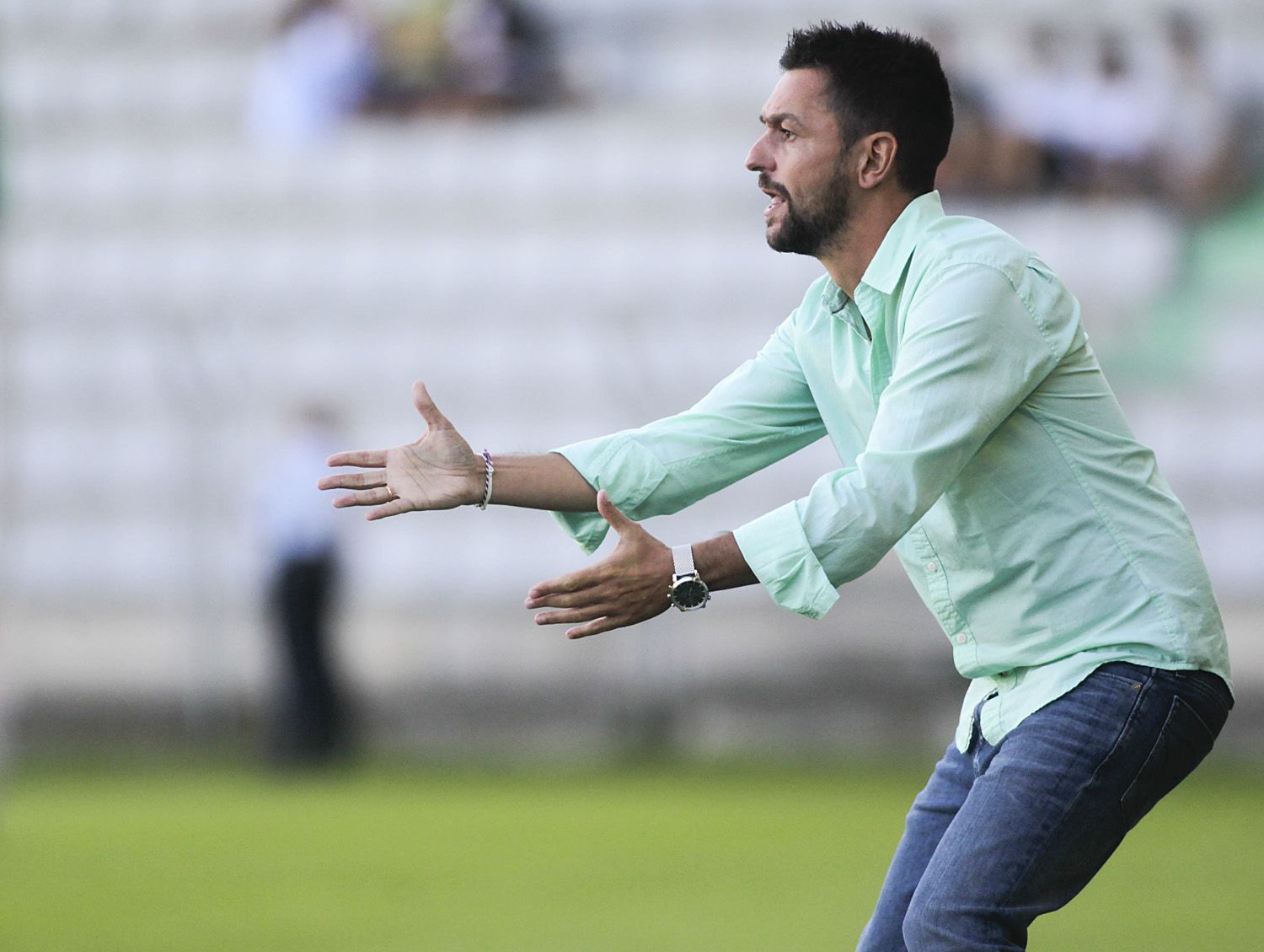 Míchel Alonso, durante el Racing-Guijuelo en A Malata (foto: Mero Barral / 13fotos para Ferrol360)