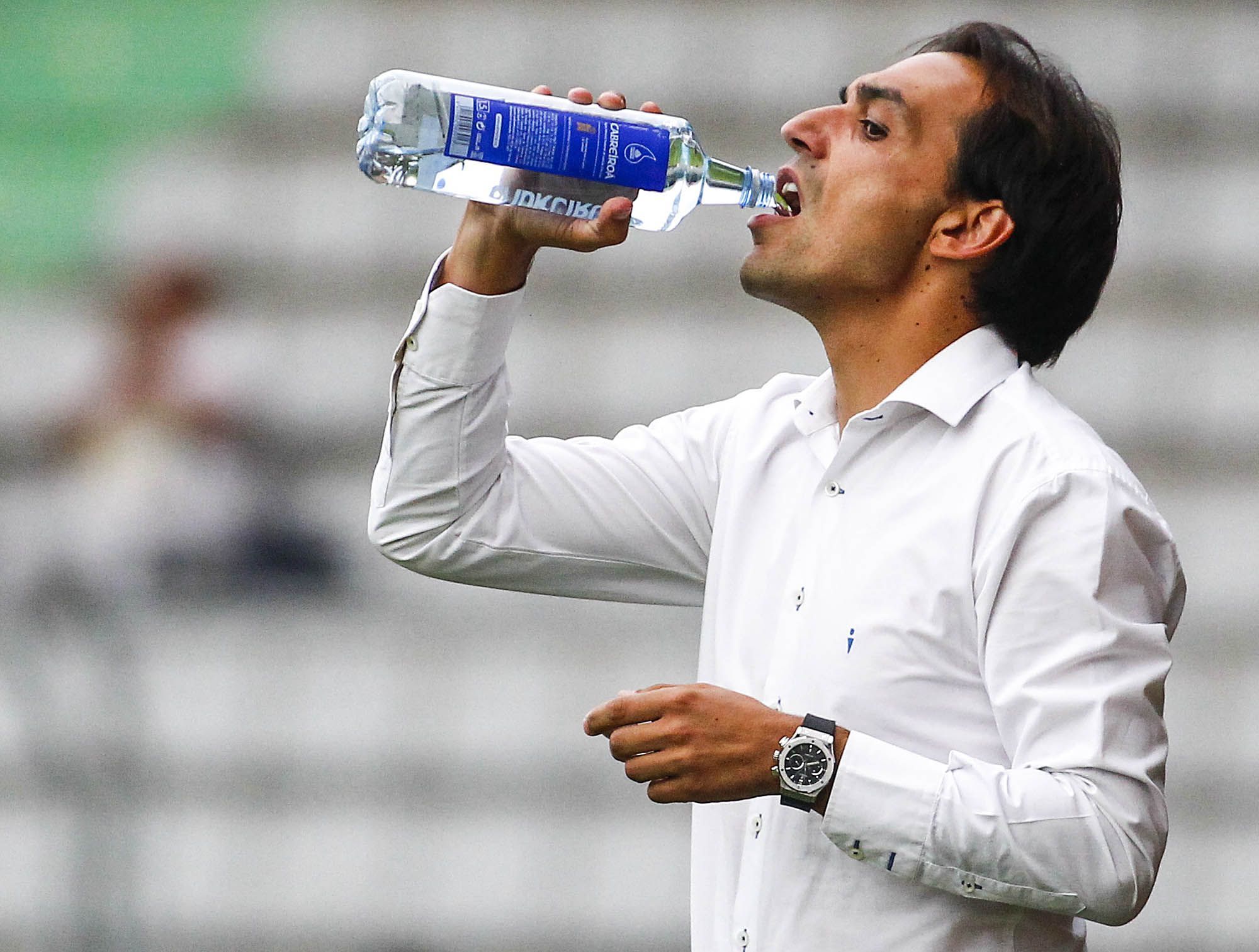 Miguel Ángel Tena, durante el Racing-Deportivo (foto: Mero Barral / 13fotos para Ferrol360)