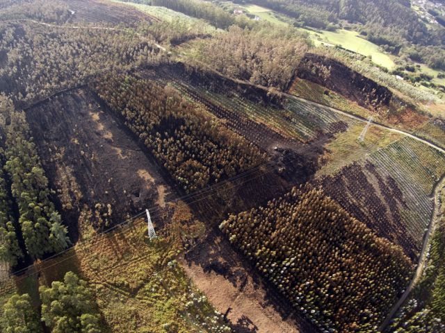 El incendio de Naraío, a vista de dron (foto: Raúl Lomba / Ferrol360)