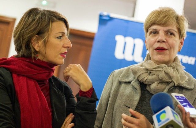 Yolanda Díaz, junto a Fernández Ramil, este viernes en Ferrol (foto: Mero Barral / 13fotos para Ferrol360)