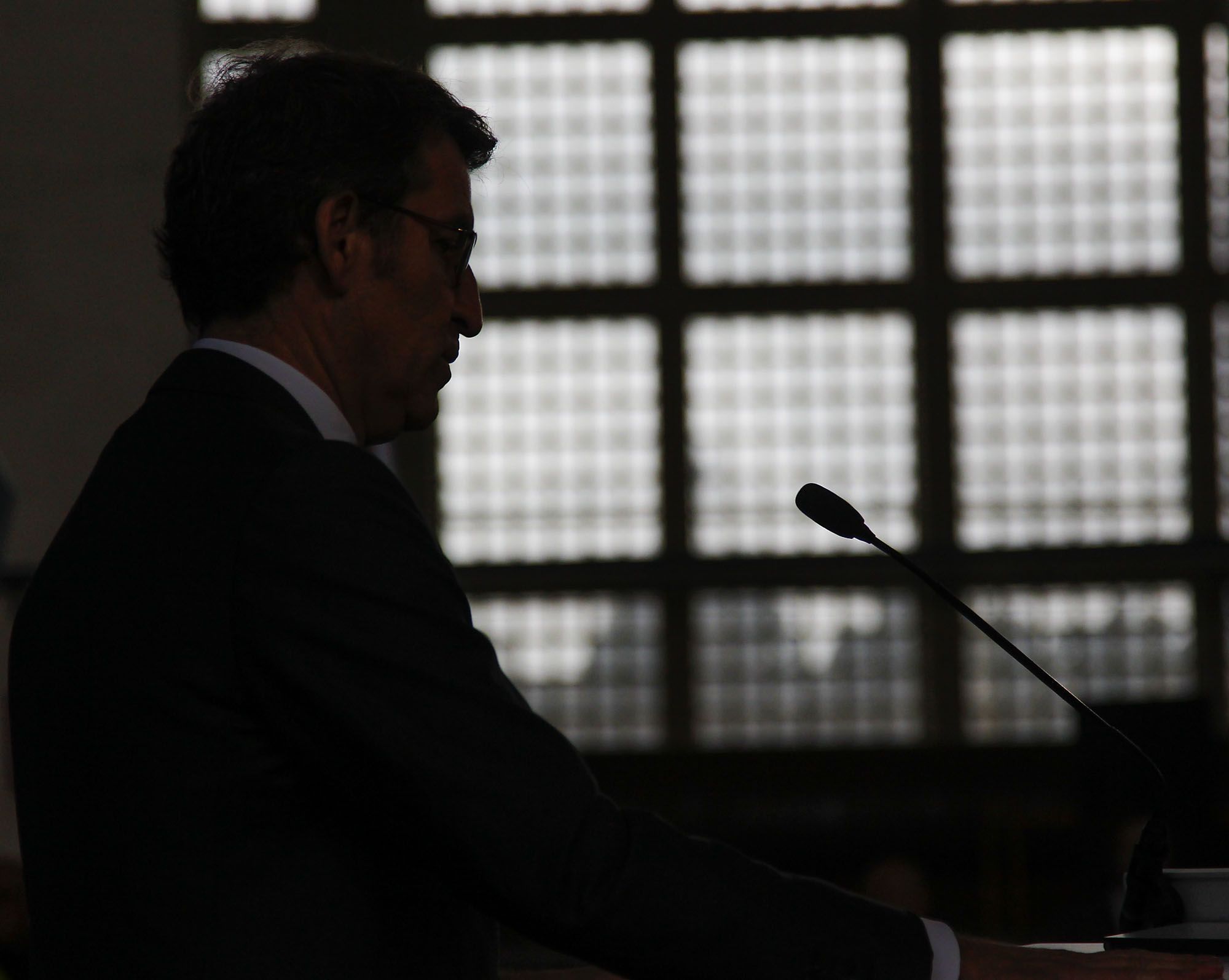 Alberto Núñez Feijoo, durante su intervención de este lunes en Navantia Fene por la entrega de jackets a Iberdrola (foto: Mero Barral / 13fotos para Ferrol360)