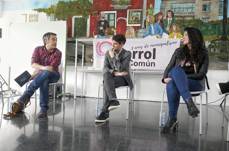 Xulio Ferreiro, Jorge Suárez y María Rozas, en el acto de Ferrol en Común en el centro cívico de Canido (foto: Mero Barral / 13fotos para Ferrol360)