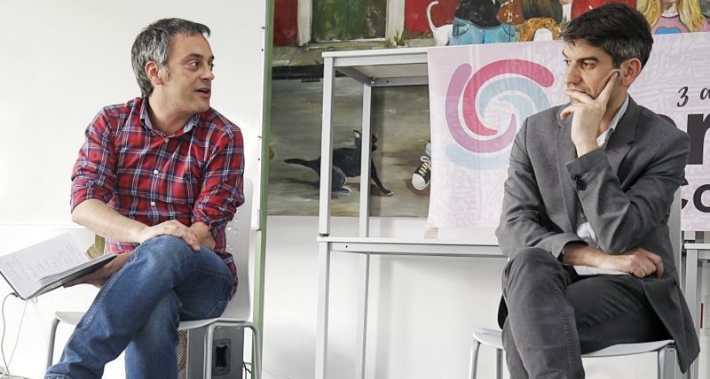 Xulio Ferreiro y Jorge Suárez, en el acto de Ferrol en Común en el centro cívico de Canido (foto: Mero Barral / 13fotos para Ferrol360)