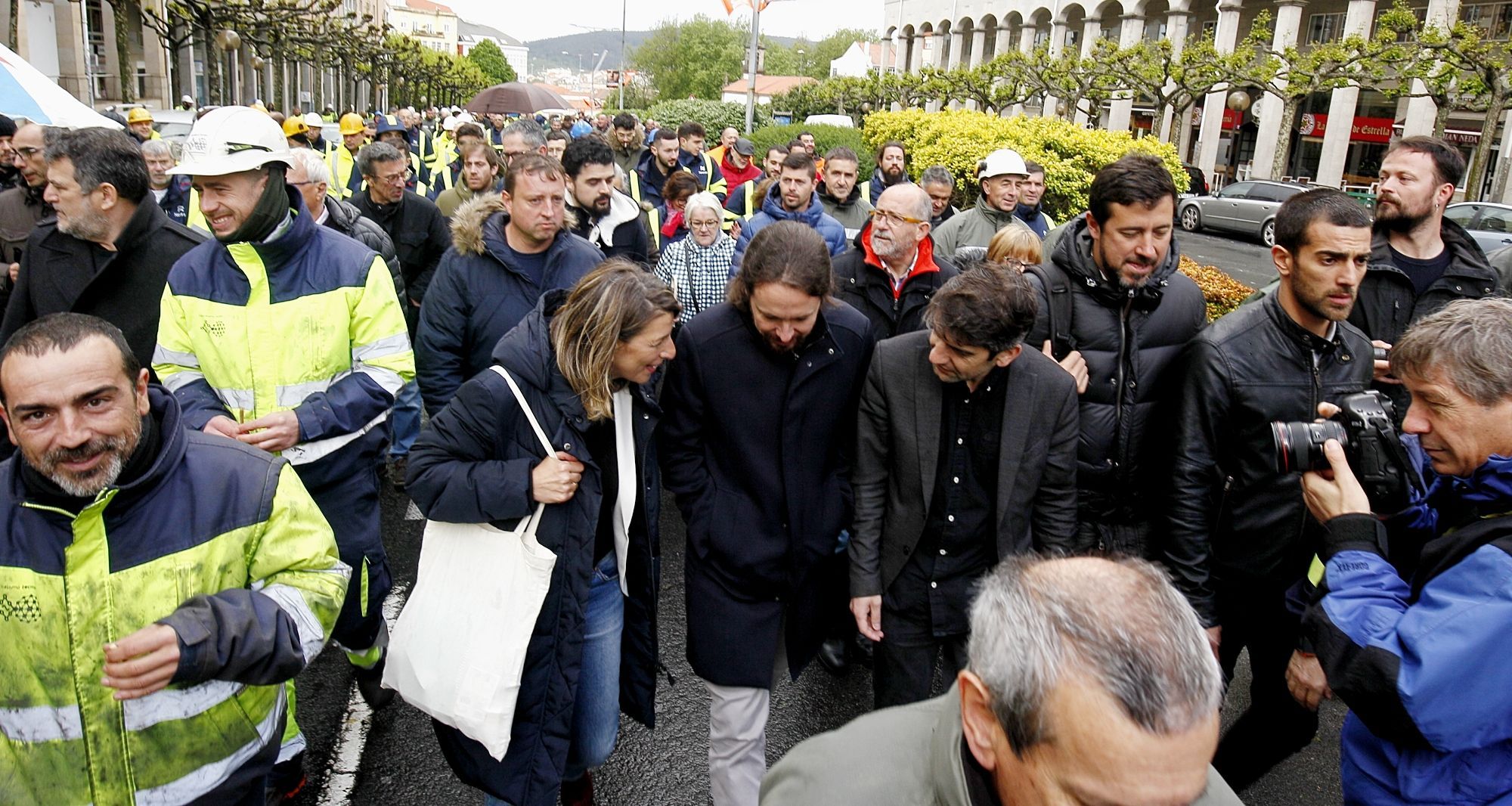 Iglesias participa en la manifestación del naval con Díaz, Suárez y Gómez-Reino (foto: Mero Barral / Ferrol360)