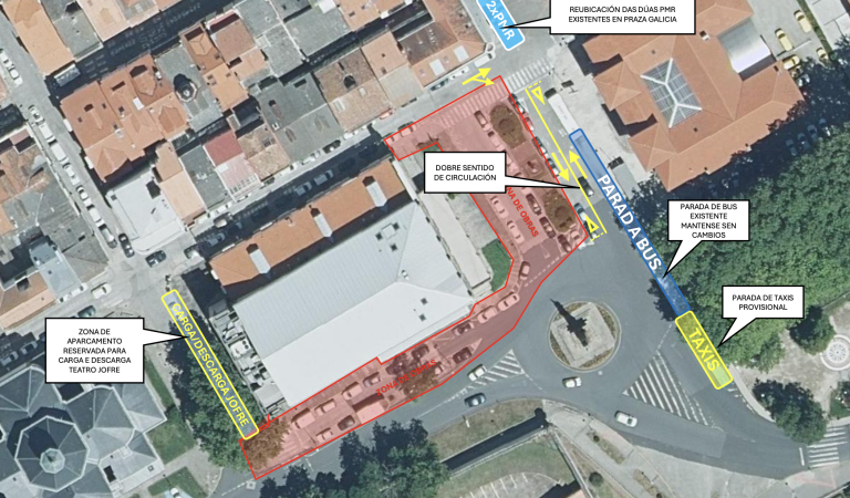 Mapa de los cortes de tráfico en la plaza de Galicia