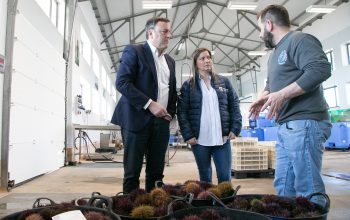 Imagen del presidente de la Deputación, Valentín Formoso junto a la deputada de Mar e Medio Rural, Cristina Capelán, en la Cofradía de pescadores de Ferrol