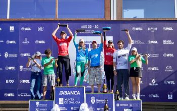 Podio del Abanca Pantin Classic Galicia Pro 2026. Foto cedida