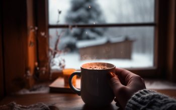Hot drinks on a rustic table indoors generated by AI